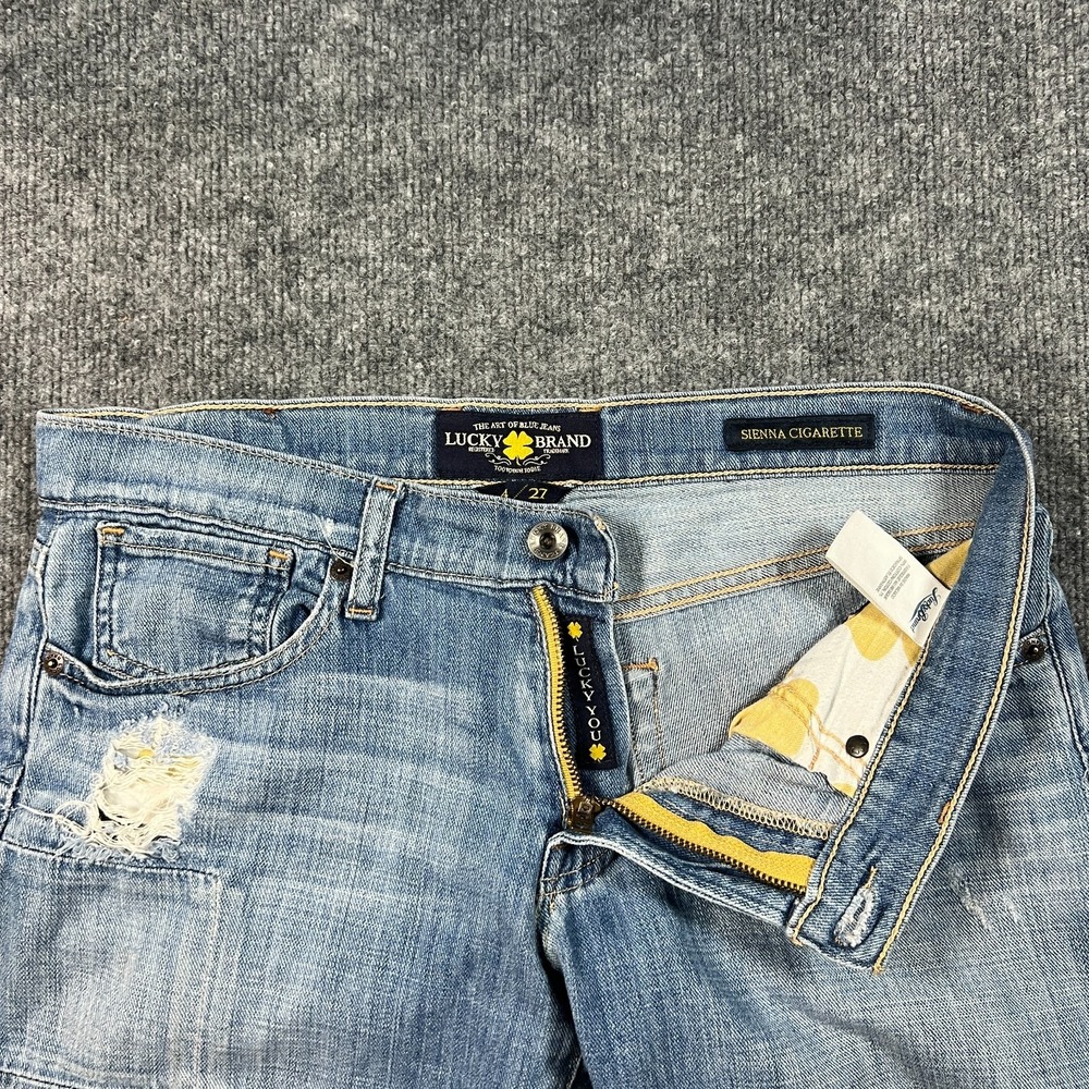 Lucky Brand Sienna Cigarette Straight Jeans Women 4/27 Blue Patchwork Distressed - Picture 6 of 15